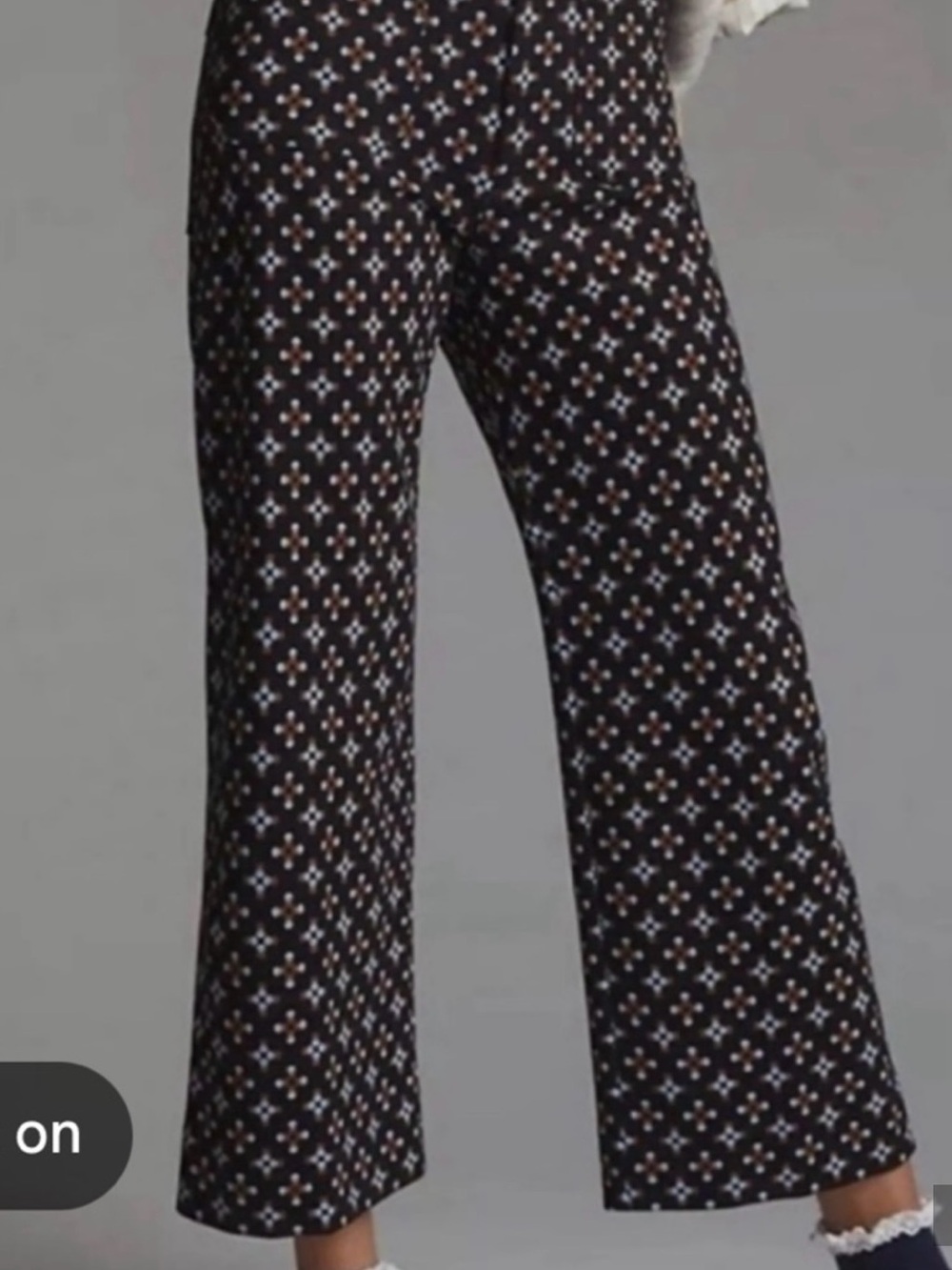 Anthropologie Black Wide-Leg Jeans with Cream & White Geometric Print